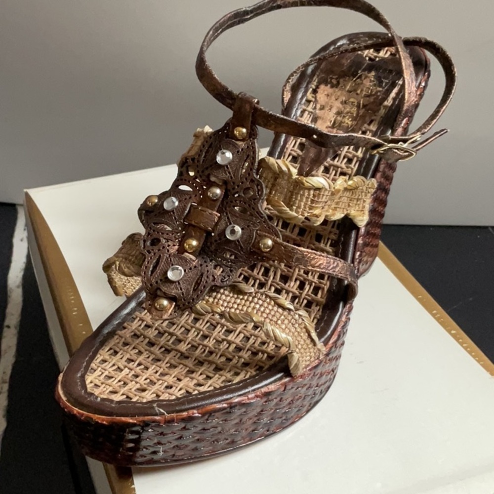 ALOHA Collection Brown and Tan Woven Wedges